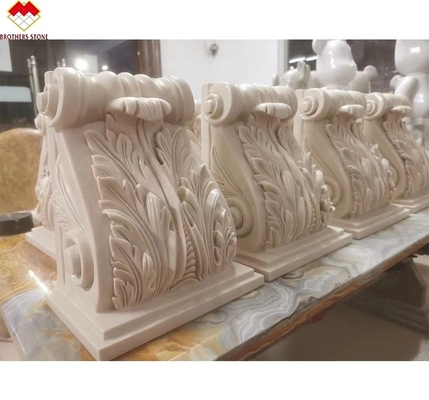 Hotel Beige Cream Marble Roman Corinthian Capital Stone Column Bracket Carving Corbels