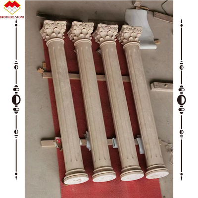 Hotel Solid Beige Cream Stone Roman Marble Pillar Carving Design for Construction