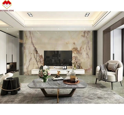 Translucent White Onyx Marble Big Slab Backlit Red/Gold Veins for Hotel Decoration