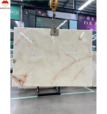 Translucent White Onyx Marble Big Slab Backlit Red/Gold Veins for Hotel Decoration