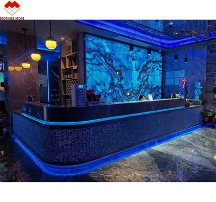 Blue Gold Veins Onyx Marble Slab Translucent Natural Stone Panel for Inner Decoration