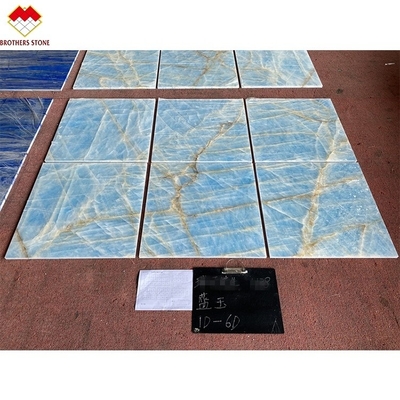Light Blue Marble Jade Onyx Slab for Customized Cut-to-size Tiles Golden Veins