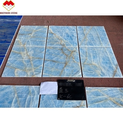 Light Blue Marble Jade Onyx Slab for Customized Cut-to-size Tiles Golden Veins