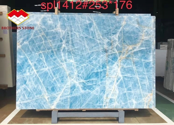 Light Blue Marble Jade Onyx Slab for Customized Cut-to-size Tiles Golden Veins