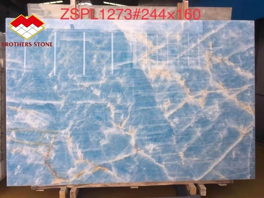 Light Blue Marble Jade Onyx Slab for Customized Cut-to-size Tiles Golden Veins