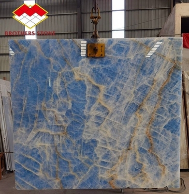 Light Blue Marble Jade Onyx Slab for Customized Cut-to-size Tiles Golden Veins