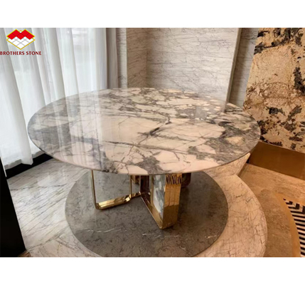 Polished Arabescato White Italian Marble Slab for Modern Wall and Round Dining Table