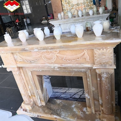 Villa Living Room Fireplace Surrounds Modern Indoor Marble Stone Fireplaces Customized