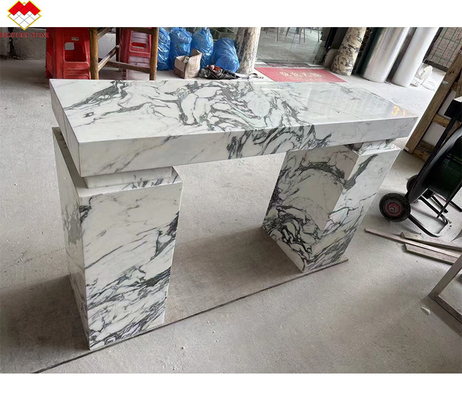 Adjustable Marble Entry Console Table with Glossy Finish and Arabescato Marble Plinth