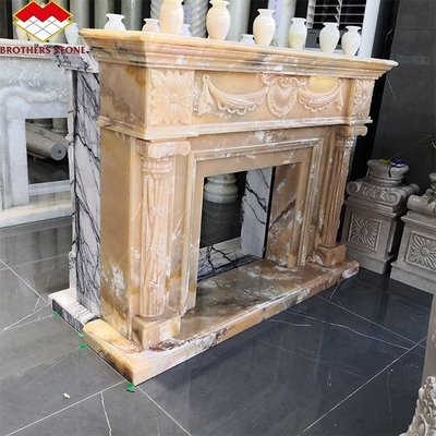 Villa Living Room Fireplace Surrounds Modern Indoor Marble Stone Fireplaces Customized