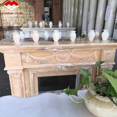 Villa Living Room Fireplace Surrounds Modern Indoor Marble Stone Fireplaces Customized