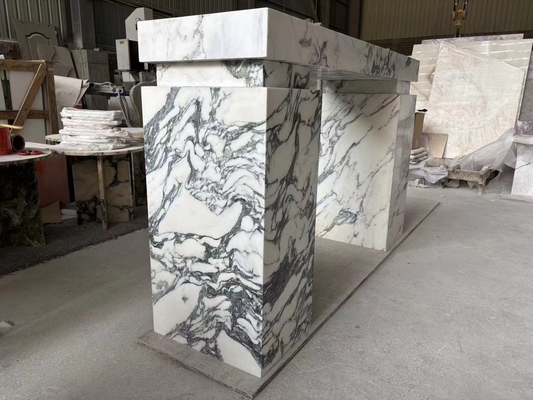 Adjustable Marble Entry Console Table with Glossy Finish and Arabescato Marble Plinth