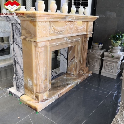 Villa Living Room Fireplace Surrounds Modern Indoor Marble Stone Fireplaces Customized