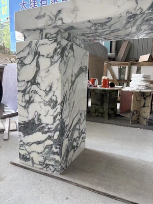 Adjustable Marble Entry Console Table with Glossy Finish and Arabescato Marble Plinth