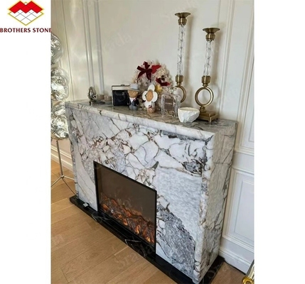 Villa Living Room Fireplace Surrounds Modern Indoor Marble Stone Fireplaces Customized
