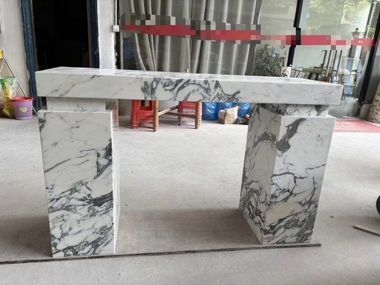 Adjustable Marble Entry Console Table with Glossy Finish and Arabescato Marble Plinth