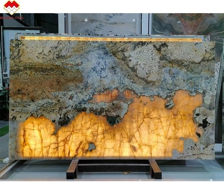 Polished Backlit Patagonia Pandora Quartzite Veneer Slab Stone Form Big Slab for Golden