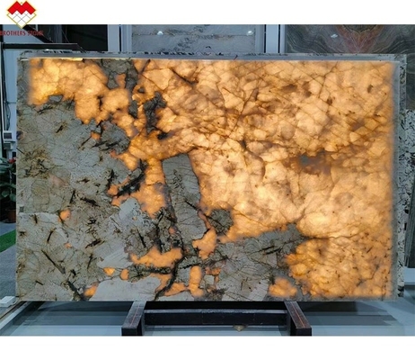 Polished Backlit Patagonia Pandora Quartzite Veneer Slab Stone Form Big Slab for Golden