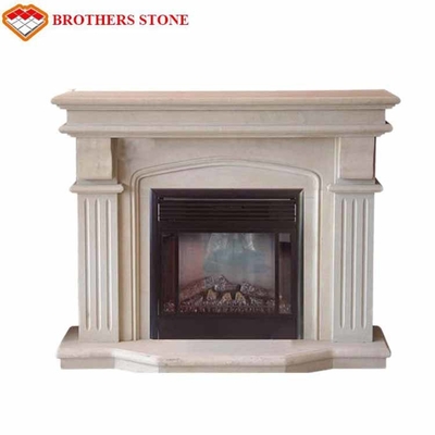 Customized Size Beige Marble Fireplace Surround With Polished / Drawing Surface