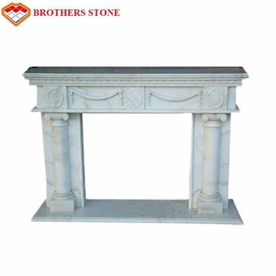 Free Standing White Marble Fireplace Surround , White Marble Tile Fireplace