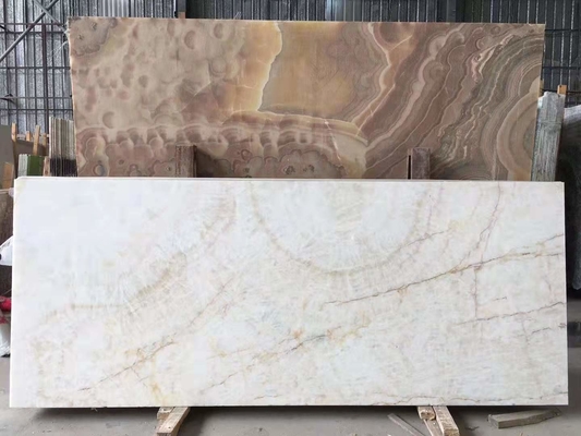 OEM White Onyx Marble With Khaki Brown Veins Tiles Slab / Countertop Marble Slab