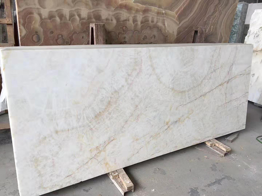 OEM White Onyx Marble With Khaki Brown Veins Tiles Slab / Countertop Marble Slab