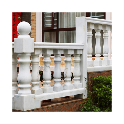 outdoor White Marble Staircase Railing Balustrade , External Stair Balustrade