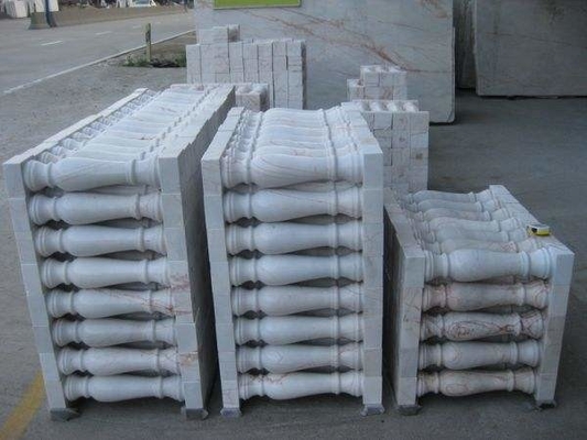 outdoor White Marble Staircase Railing Balustrade , External Stair Balustrade