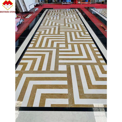 Yellow Royal Wood Grain Marble Stone Slab For Lobby Waterjet Medallion