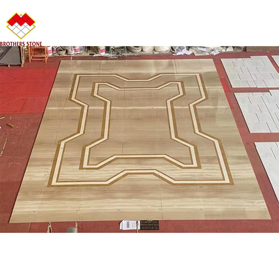 Yellow Royal Wood Grain Marble Stone Slab For Lobby Waterjet Medallion