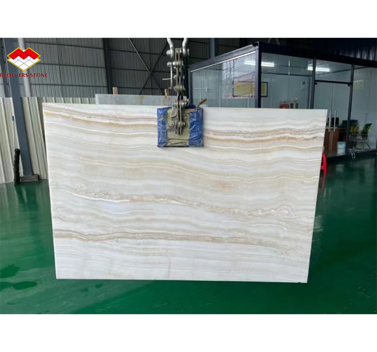 Polished Backlit Onyx Wall Panels and Countertop in Modern White Stone Form Big Slab