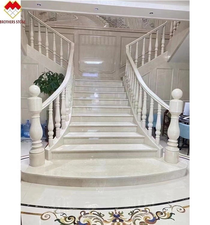 Indoor Cream Beige Marble Anti-Slip Curved Stairs Skirting Tiles for Modern Design