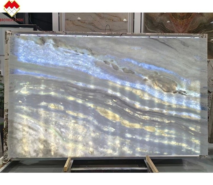 Backlit Blue Roma Quartzite Stone Slab for Dinner Table Vanity Countertop Wall Panel