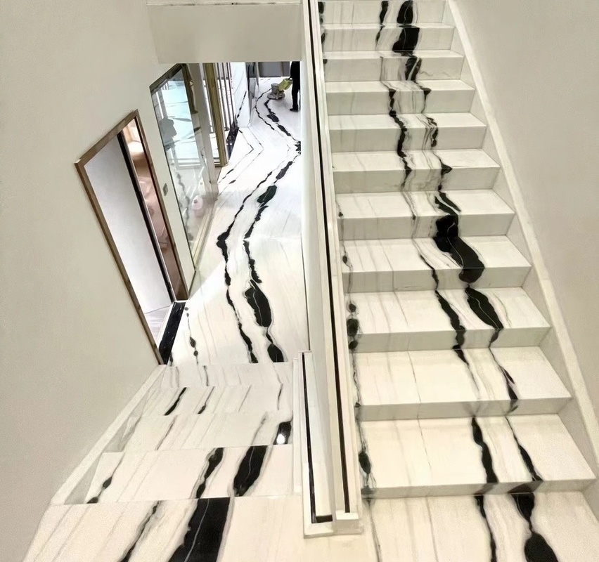 9/12/15mm Thickness LED Light Follows Panda White Marble Stair with Natural Stone