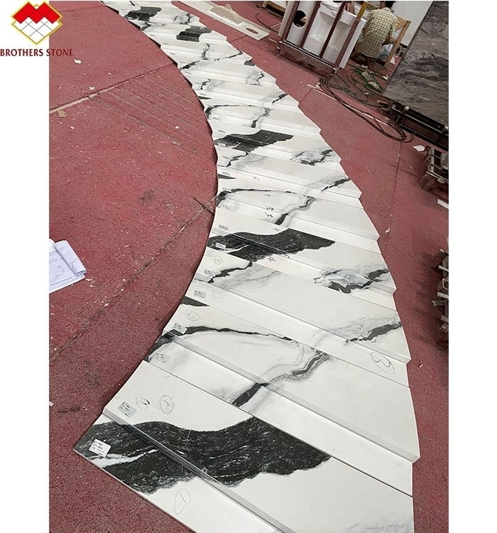 Customized Grade Lavabo Interior Stair Design Panda White Marble Look Porcelain Tiles