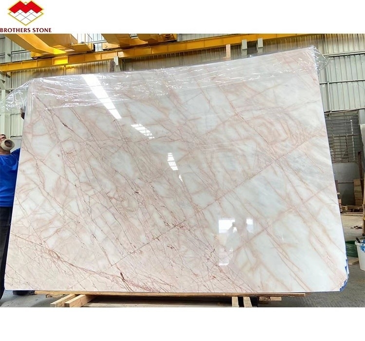 Custom White Onyx Marble Matt Finish Modern Luxury Round Dining Table with Red Veins