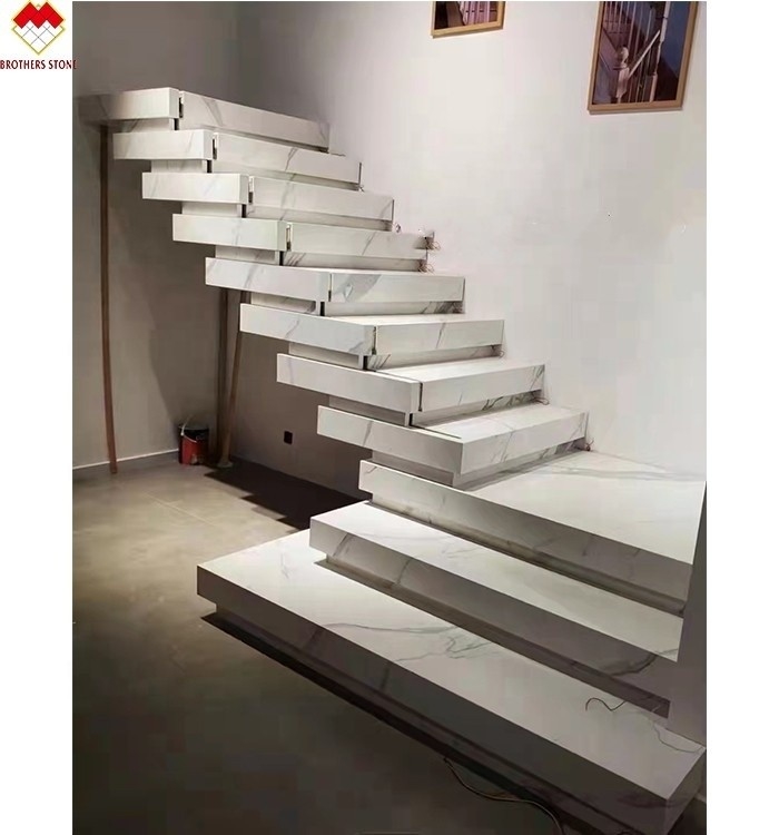 Porcelain Thin Slab Staircase Made in with Customized Polished or Matte Surface Finishing
