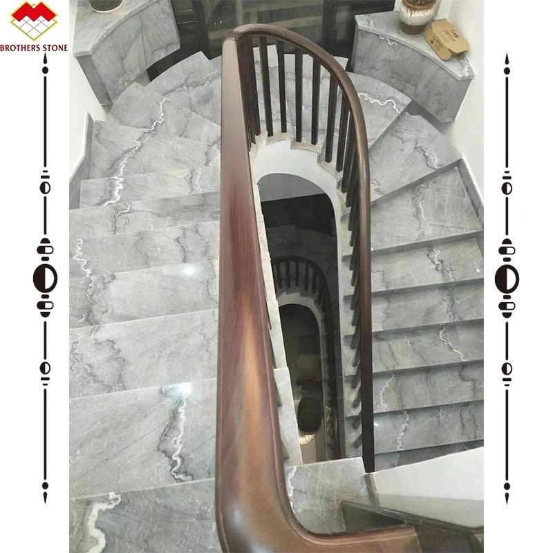 Waterjet Marble Steps and Risers for Custom Stair Nosing on Natural Stone Arc Stair