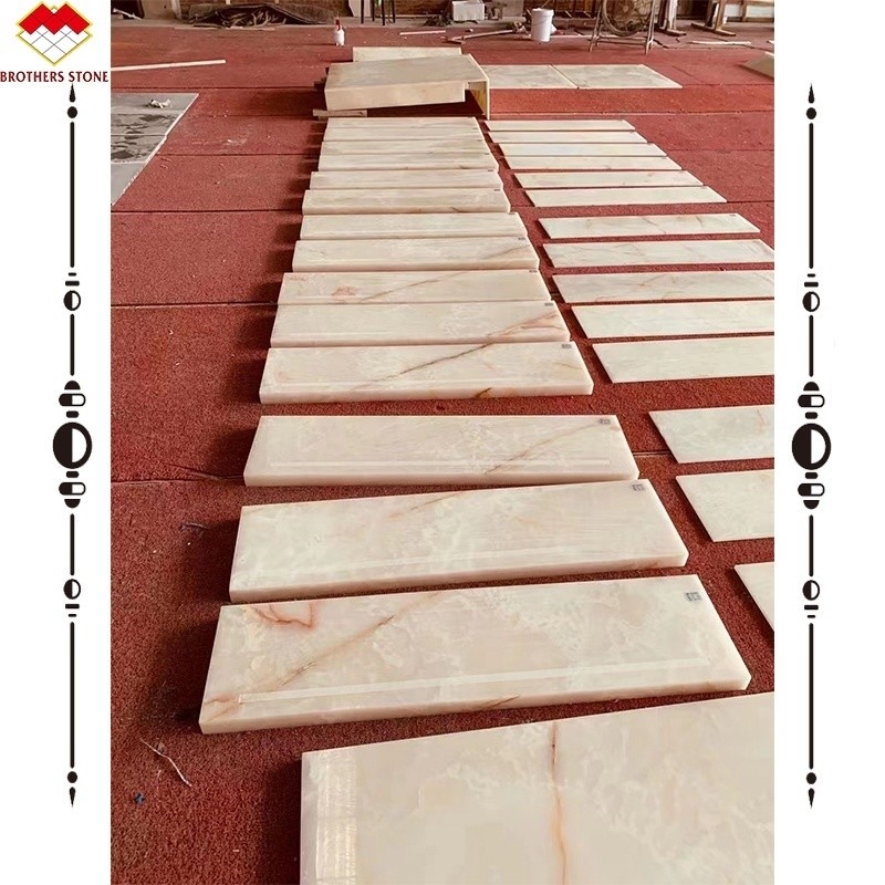 Brothers Stone White Onyx Steps Marble Stone Staircase for Indoor Onyx Marble Stairs