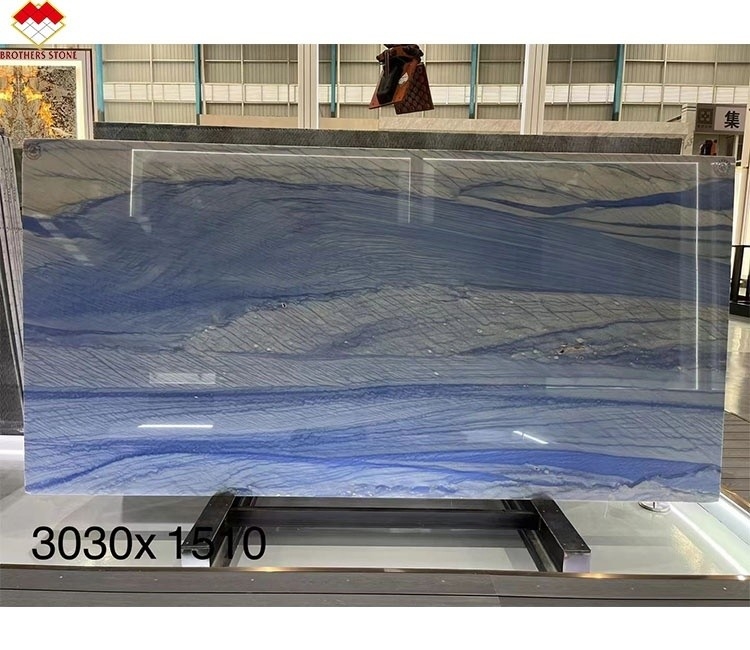 Hotel Wall and Flooring Design Azul Macaubas Blue Marble Stone With White Veins Slab