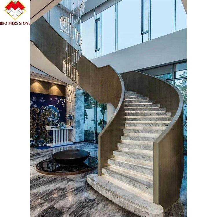 ODM/OEM 18mm Thickness European Design White Grey Grains Marble Carved Stair Treads and Risers