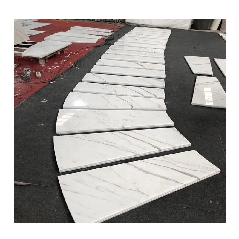 White Marble Carved Stair Treads And Risers for European Apartment Interior in Italy