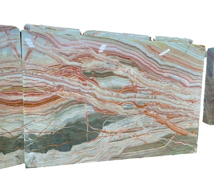 Honed and Polished Surface Finish Translucent Rainbow Onyx Slab for Colorful Wall Panel