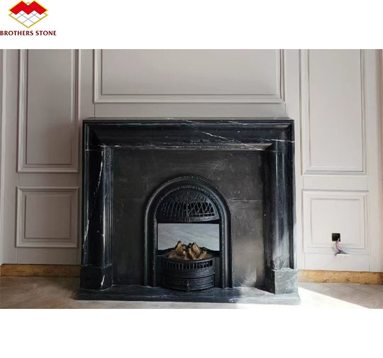 Modern Black Marble Fireplace for Villa Living Room Decoration in European Style