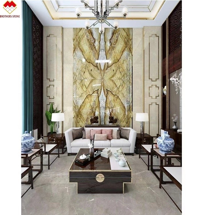 Inner Decoration Book Matched Yellow Honey Onyx Marble Slabs for Wall Background