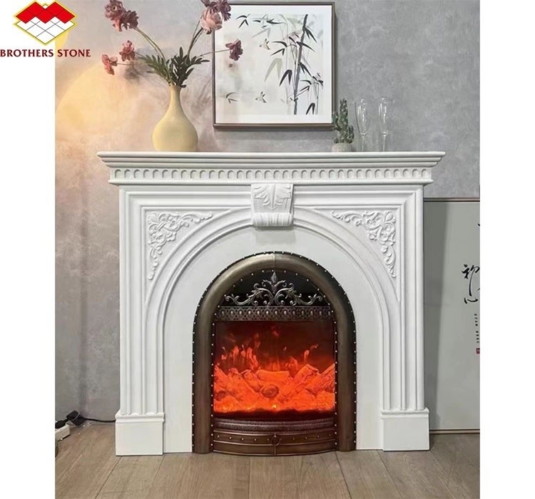 Modern Indoor Cream White Stone Fireplace Surround Polished Fireplace For Table Villa