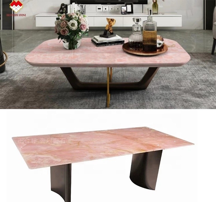 Big Slab Pink Onyx Stone Translucent Thin Rose Pink Jade Quartz for Villa Wall Floor