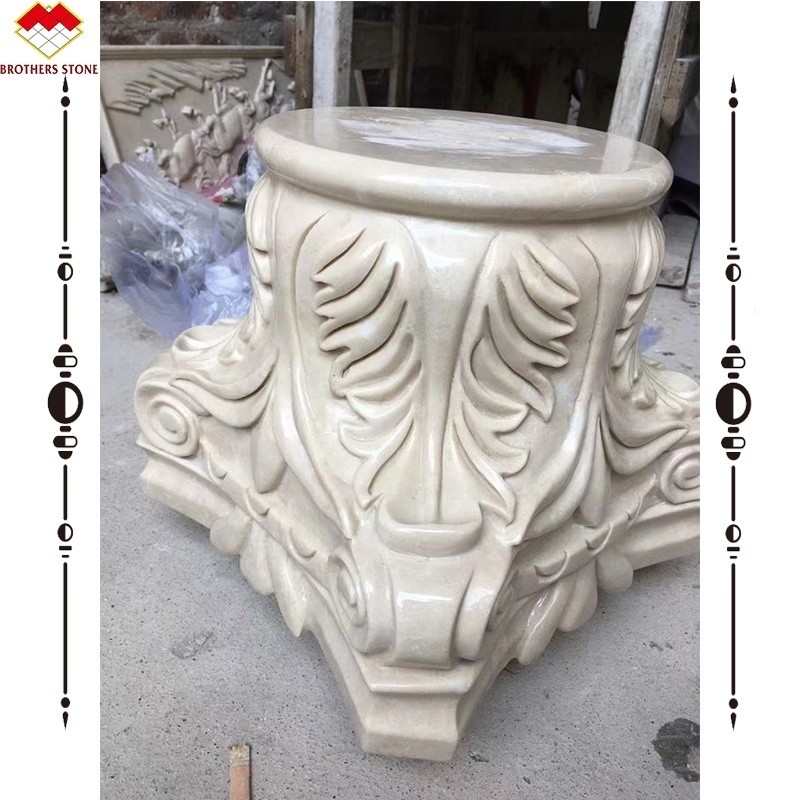Hand Carved Marble Square Column Capital for Western Design Marble Pillar Decoration