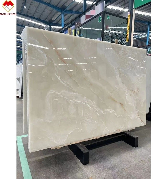 Backlit Royal White Onyx Marble Slab for Customizable Table Countertop and Wall Panel