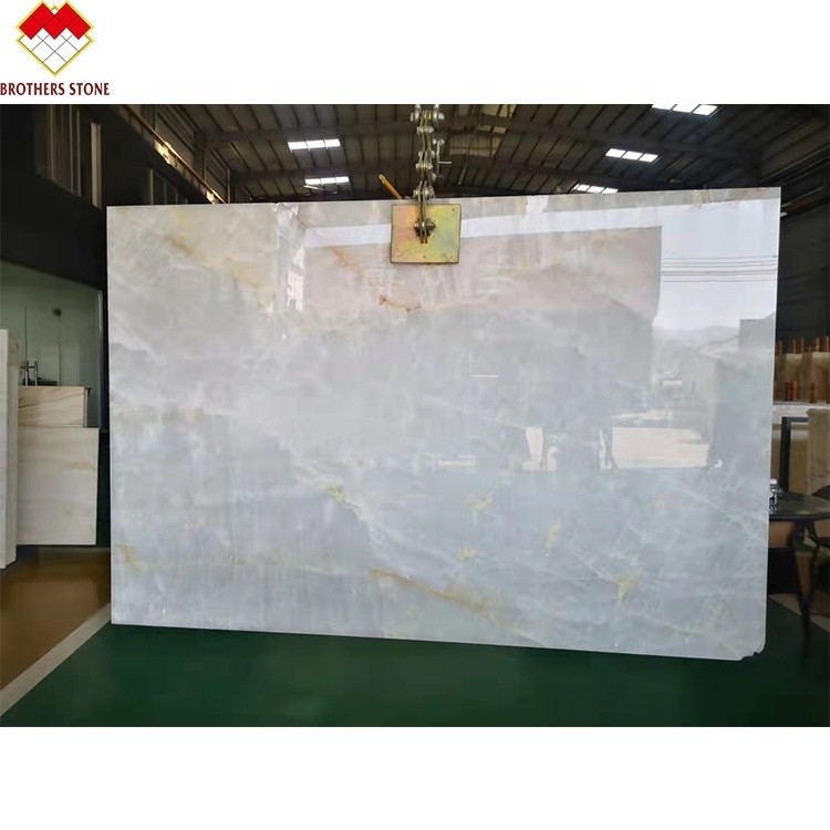 Natural Translucent Ice Age Onyx Marble Slab for Backlit Wall Panel Table Top in Hotels